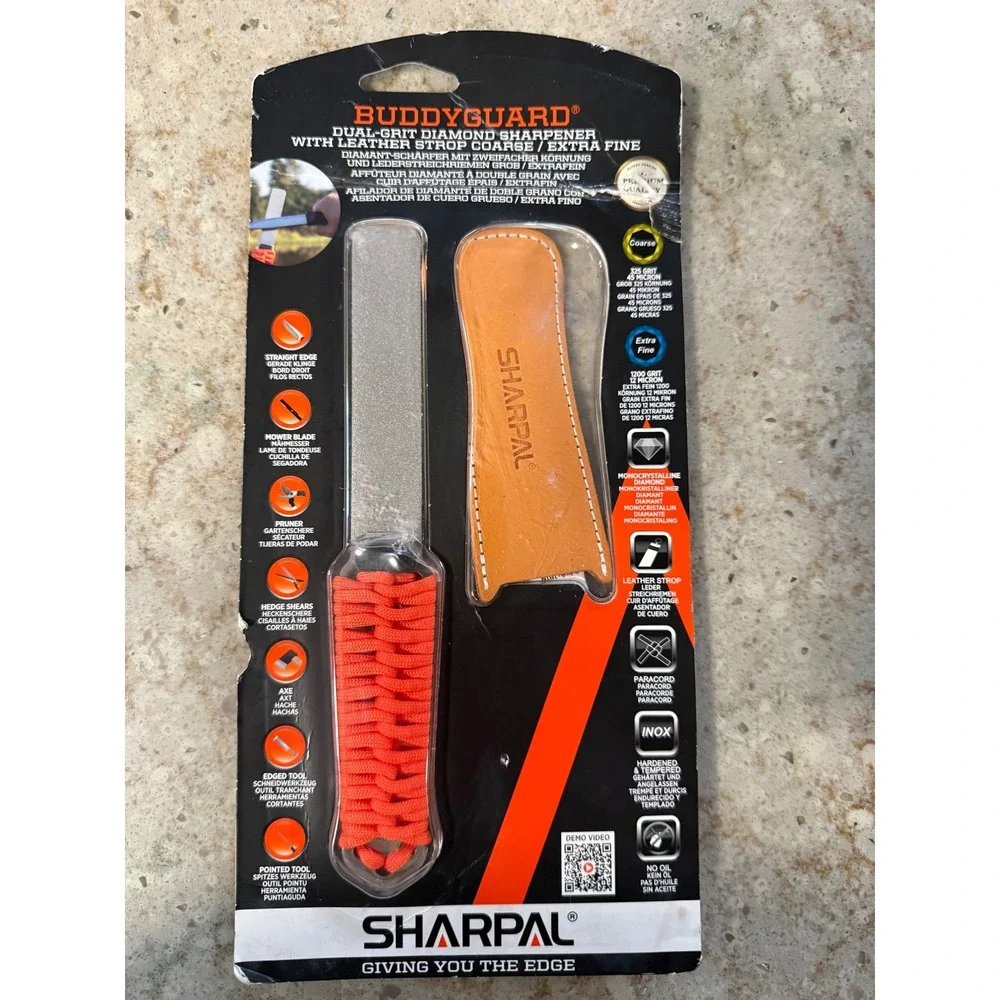 Sharpal 181N Buddyguard Dual-Grit Diamond Sharpener with Leather Strop Orange